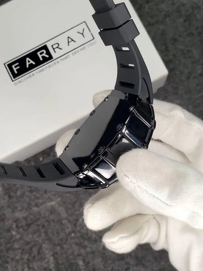 Men Black Skeleton Watch with Rubber Strap