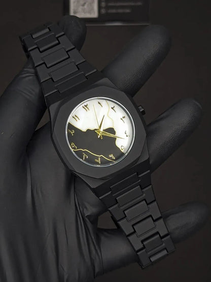 Men Carbon Fiber Black Arabic Watch