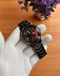 Stainless Steel Spinning Watch Red Dial Black Strap