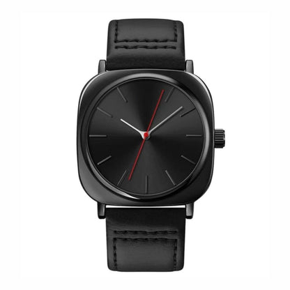 Men's Black Square Quartz Watch with Red Second Hand