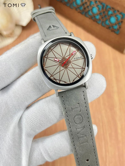 Men's Quartz Watch with Geometric Dial and Leather Strap1999