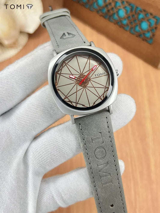 Men's Quartz Watch with Geometric Dial and Leather Strap1999