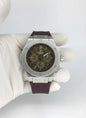 Men's Stainless Steel Chronograph Watch with Brown Rubber Strap