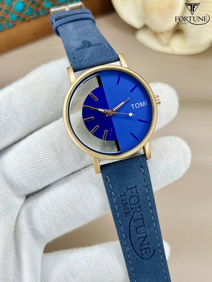 Men Multicolor PU Leather Strap Watch Round Dial Lightweight