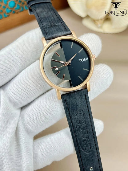 Men Multicolor PU Leather Strap Watch Round Dial Lightweight