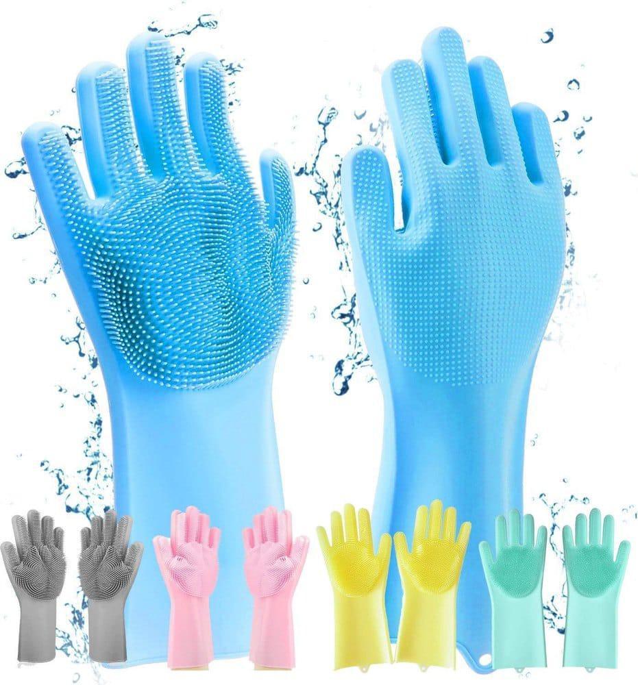 Silicone Washing Gloves Pink Durable Cleaning