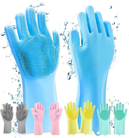 Silicone Washing Gloves Pink Durable Cleaning