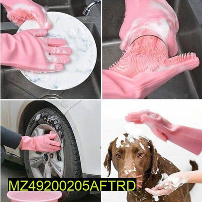 Silicone Washing Gloves Pink Durable Cleaning