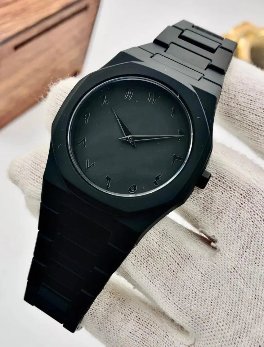 Black Arabic Dial Fiber Strap Watch for Men