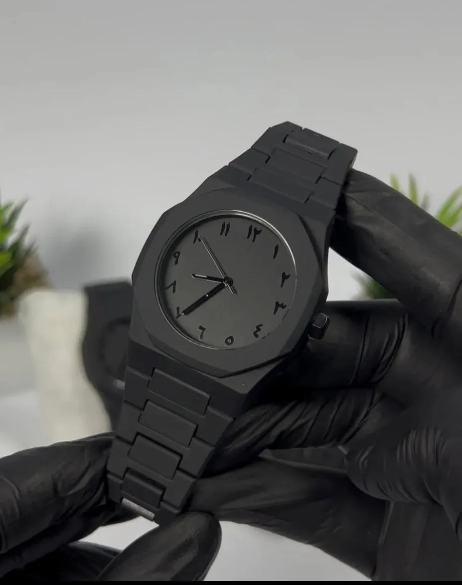 Black Arabic Dial Fiber Strap Watch for Men