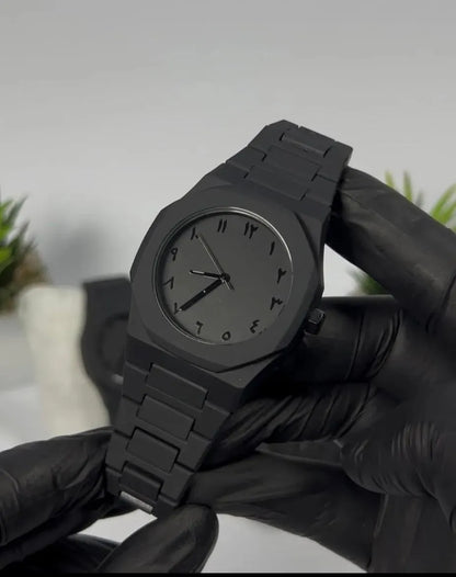 Black Arabic Dial Fiber Strap Watch for Men