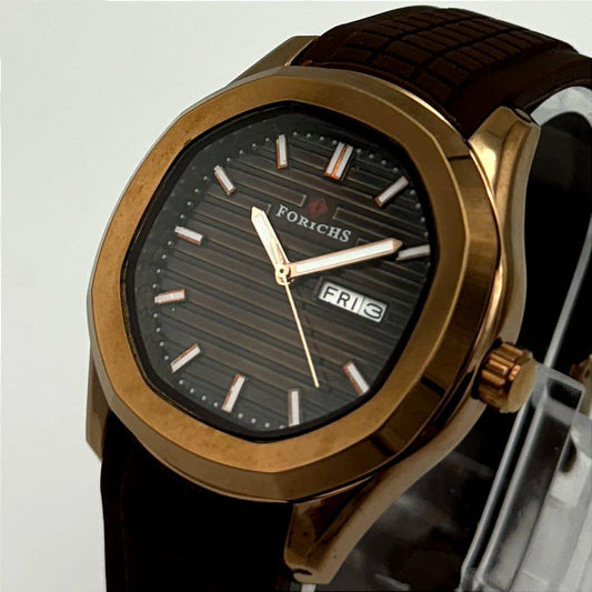 Men's Stainless Steel Watch with Brown Strap