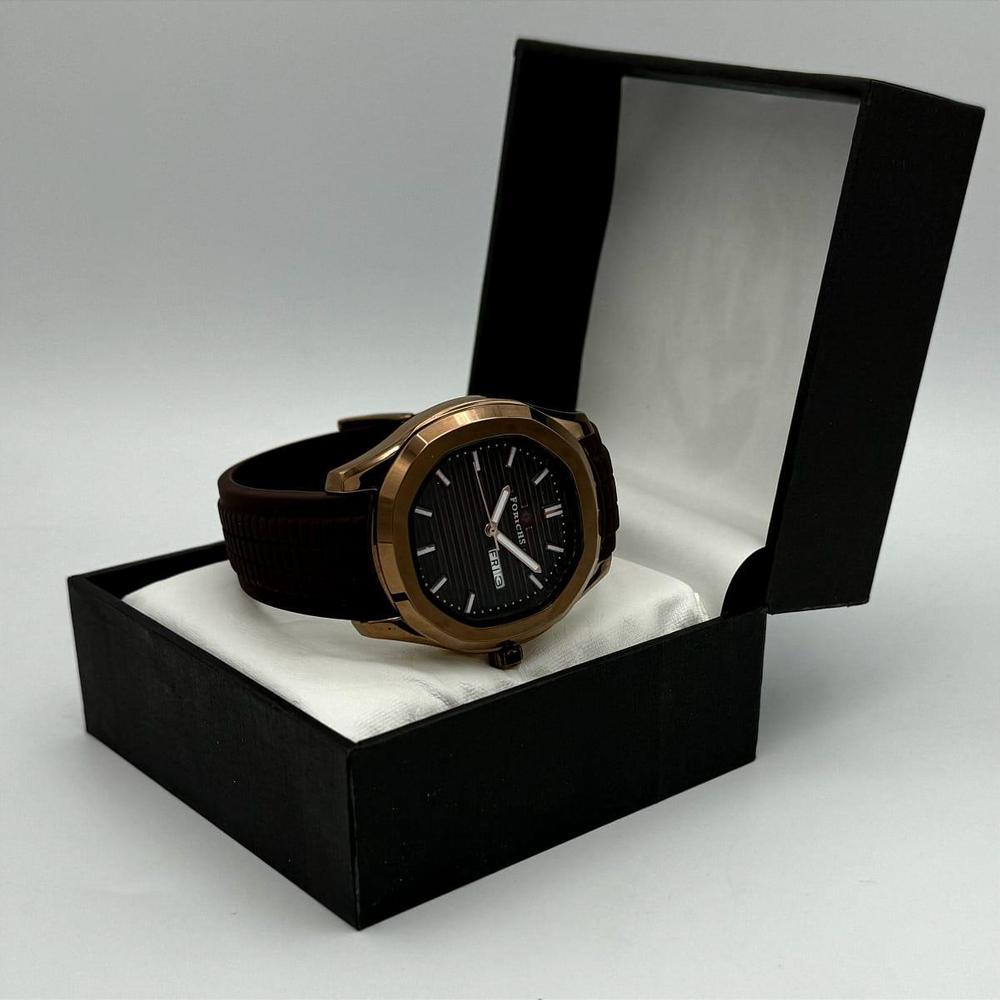 Men's Stainless Steel Watch with Brown Strap