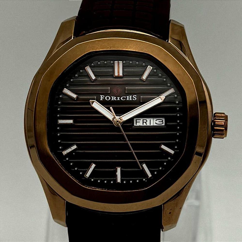 Men's Stainless Steel Watch with Brown Strap