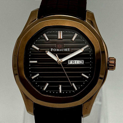 Men's Stainless Steel Watch with Brown Strap