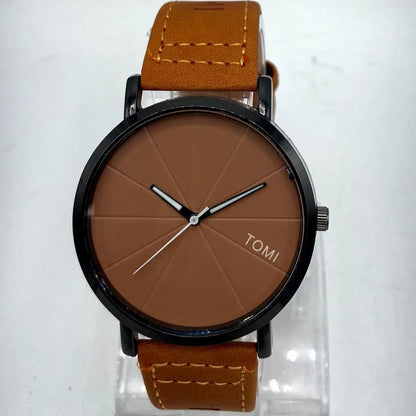 TOMI Minimalist Analog Quartz Watch Orange Leather Strap