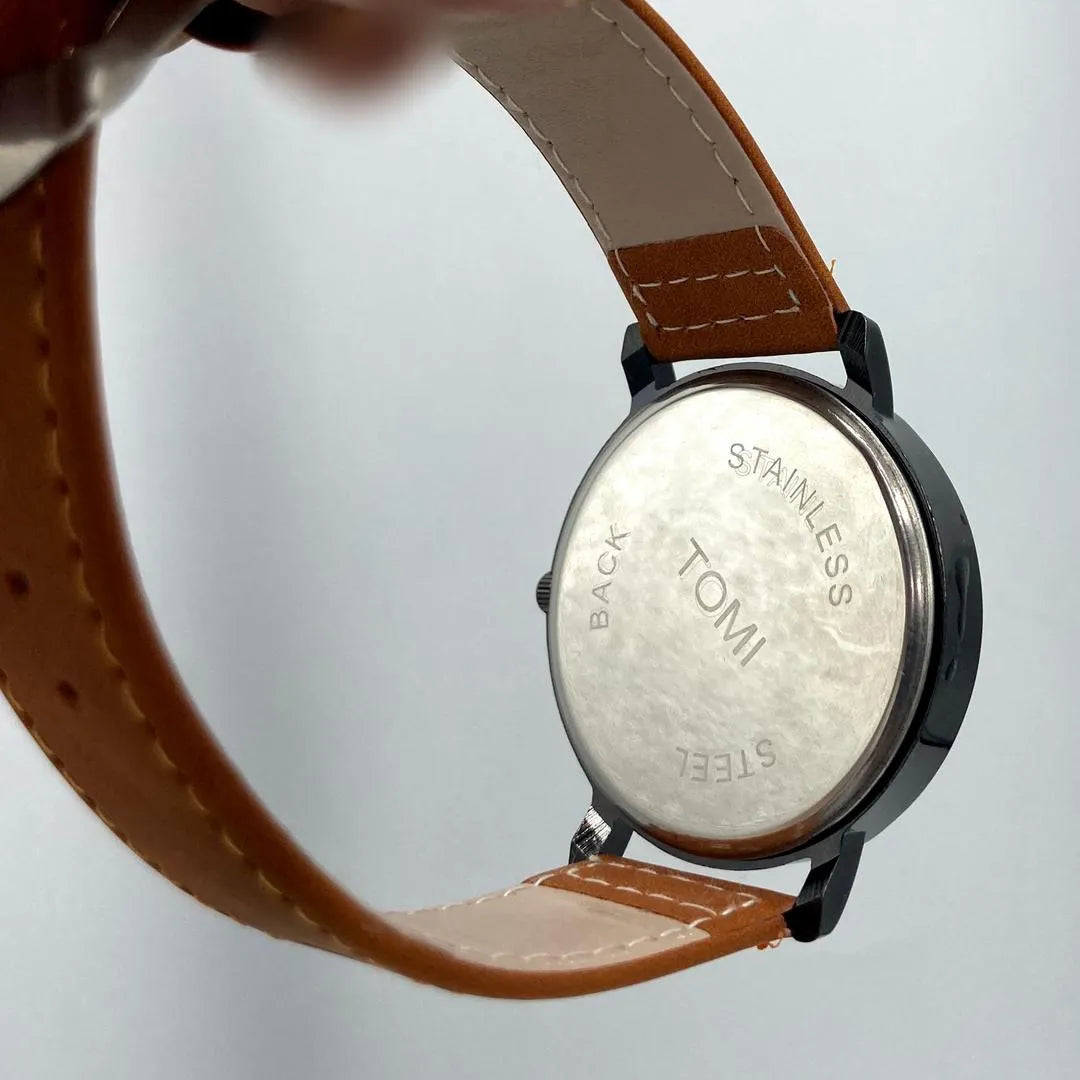 TOMI Minimalist Analog Quartz Watch Orange Leather Strap