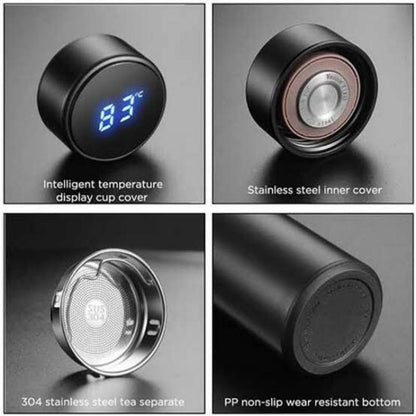 Digital Temp Display Stainless Steel Water Bottle 500ml Black