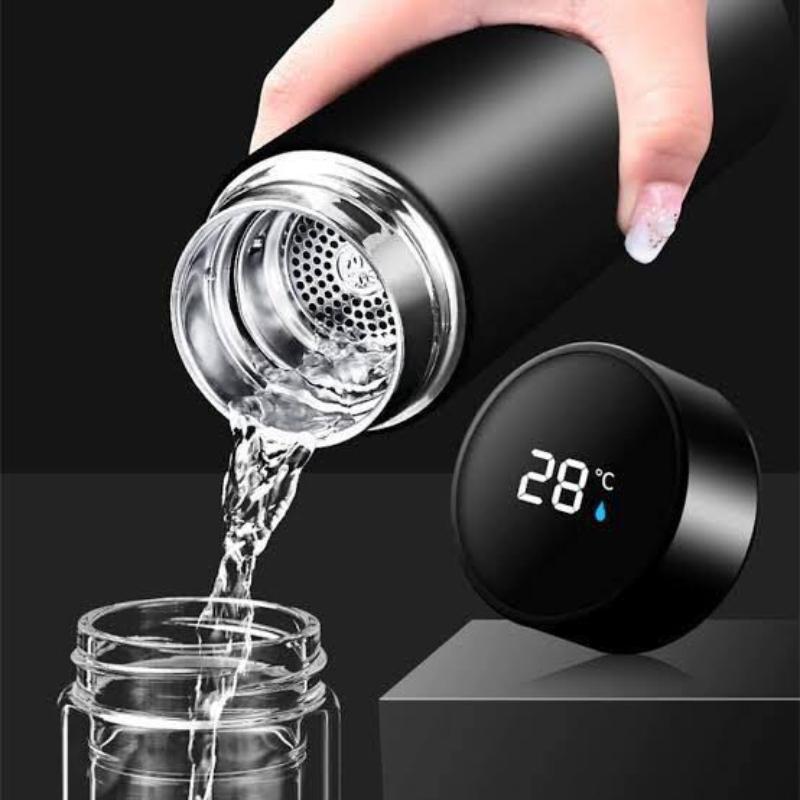 Digital Temp Display Stainless Steel Water Bottle 500ml Black
