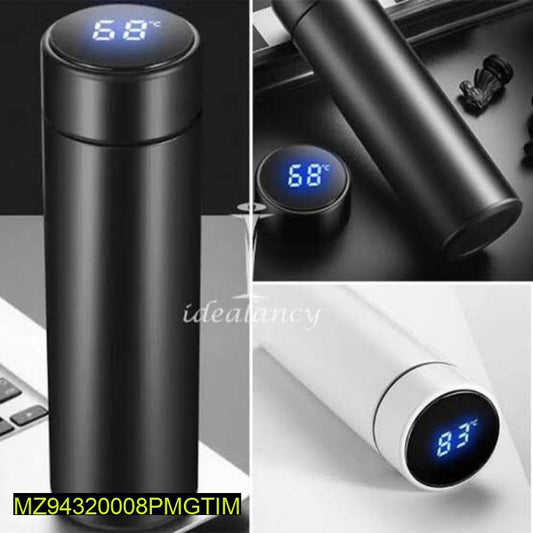 Digital Temp Display Stainless Steel Water Bottle 500ml Black